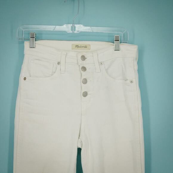 Madewell Size 26 White 10 Inch High Rise Skinny Button Fly Waist Raw Hem Jeans - Picture 2 of 8